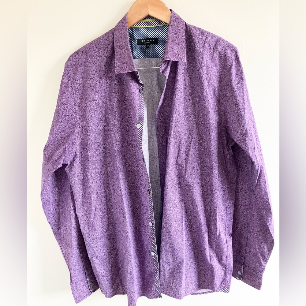 Ted Baker paisley long sleeve button down shirt purple size 17